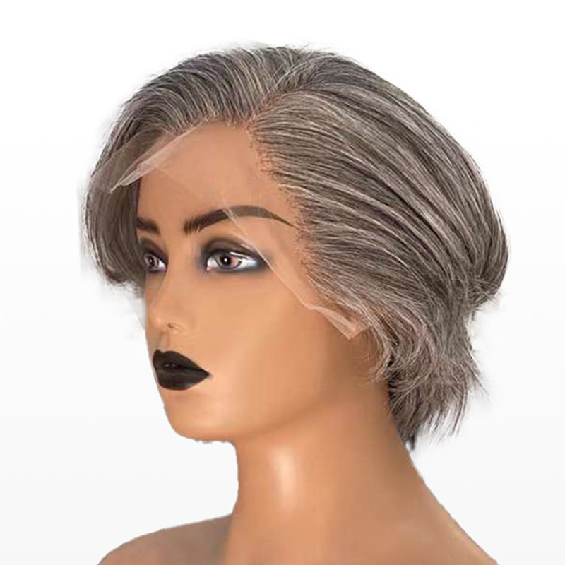 Salt And Pepper Pixie Cut 13X4 Lace Front Wig Human Hair Glueless Wigs
