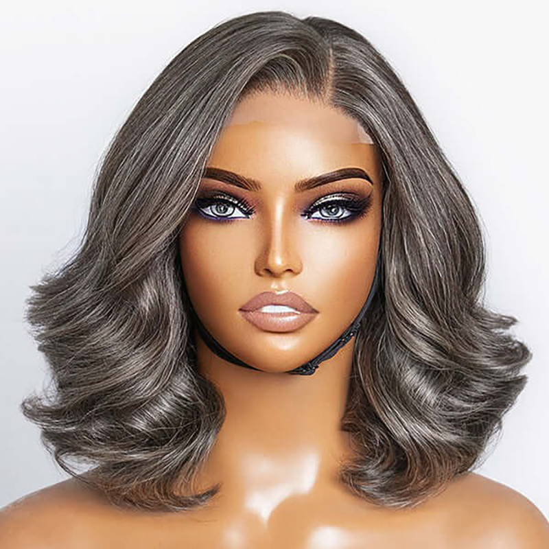 Salt And Pepper Wigs Loose Wave Grey Glueless 5X5 Closure Lace Wig