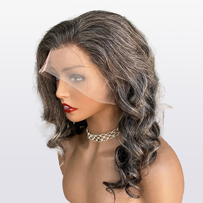 Salt & Pepper Wigs Gray Color Wavy Wigs Glueless 13x4 Lace Front Wig