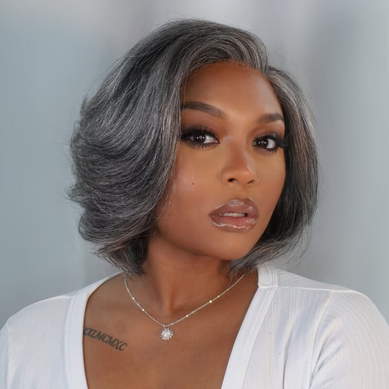 Salt and Pepper Bob Boss Style 5X5 Lace Closure Glueless Wig