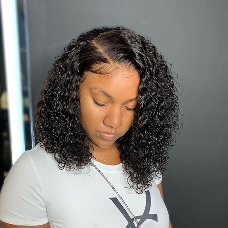 Short Bob Deep Wave Curly Lace Closure Wig Pre-Plucked & Bleached Knots