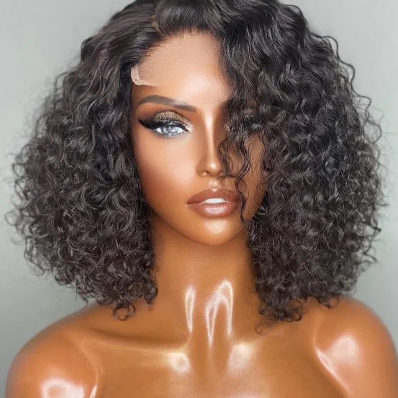 Short Bob Deep Wave Curly Lace Closure Wig Pre-Plucked & Bleached Knots
