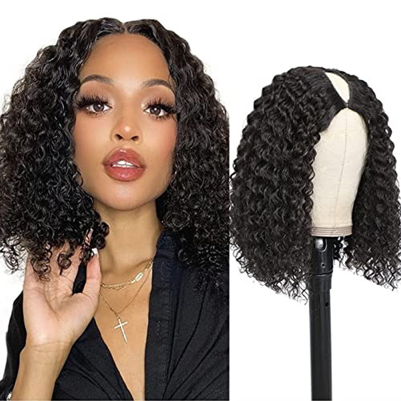 Short Bob V Part Wigs For Black Women Glueless Curly Human Hair V Part Wigs