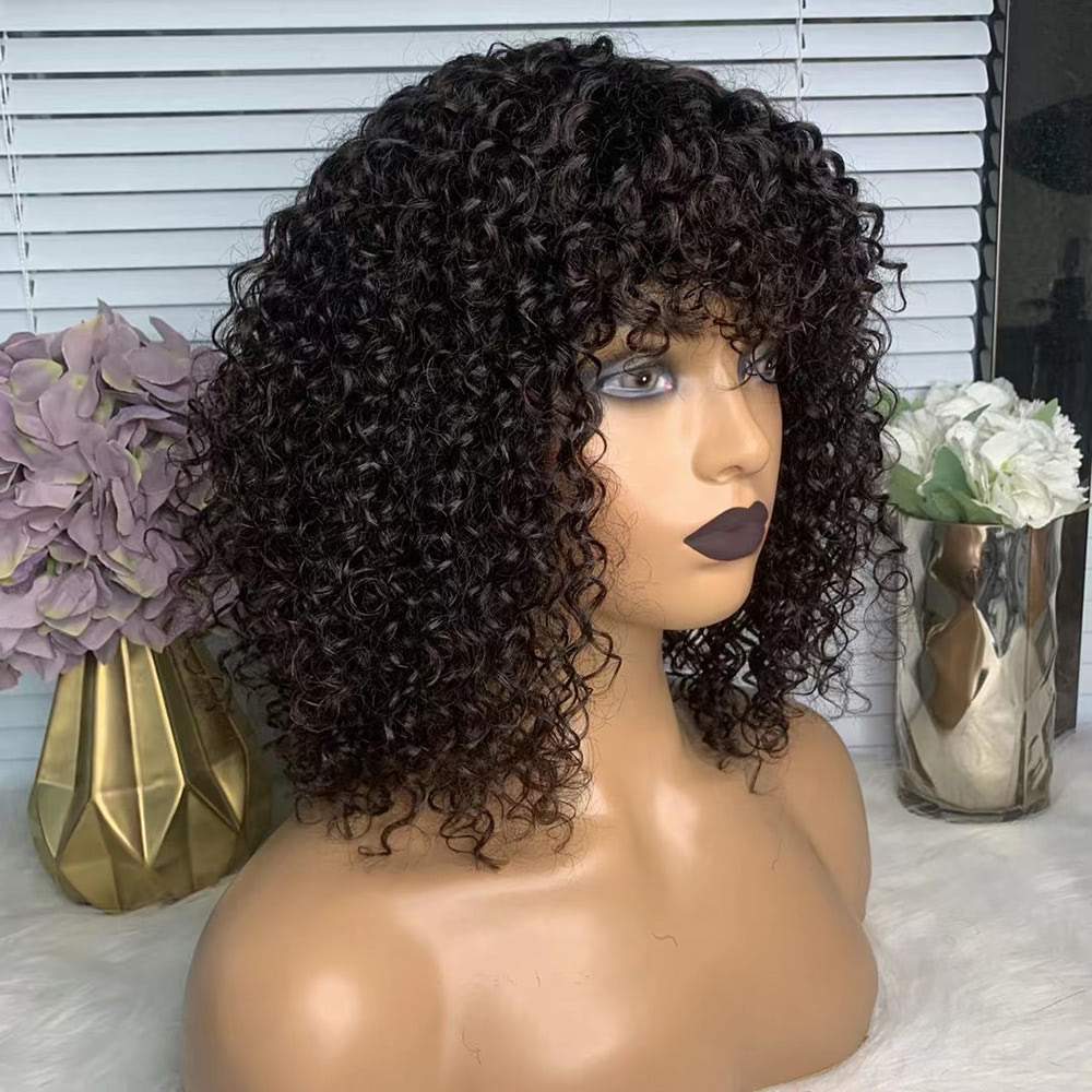 Short Human Hair Wigs for Black Women 150% Density Machine Made Short Curly Wigs