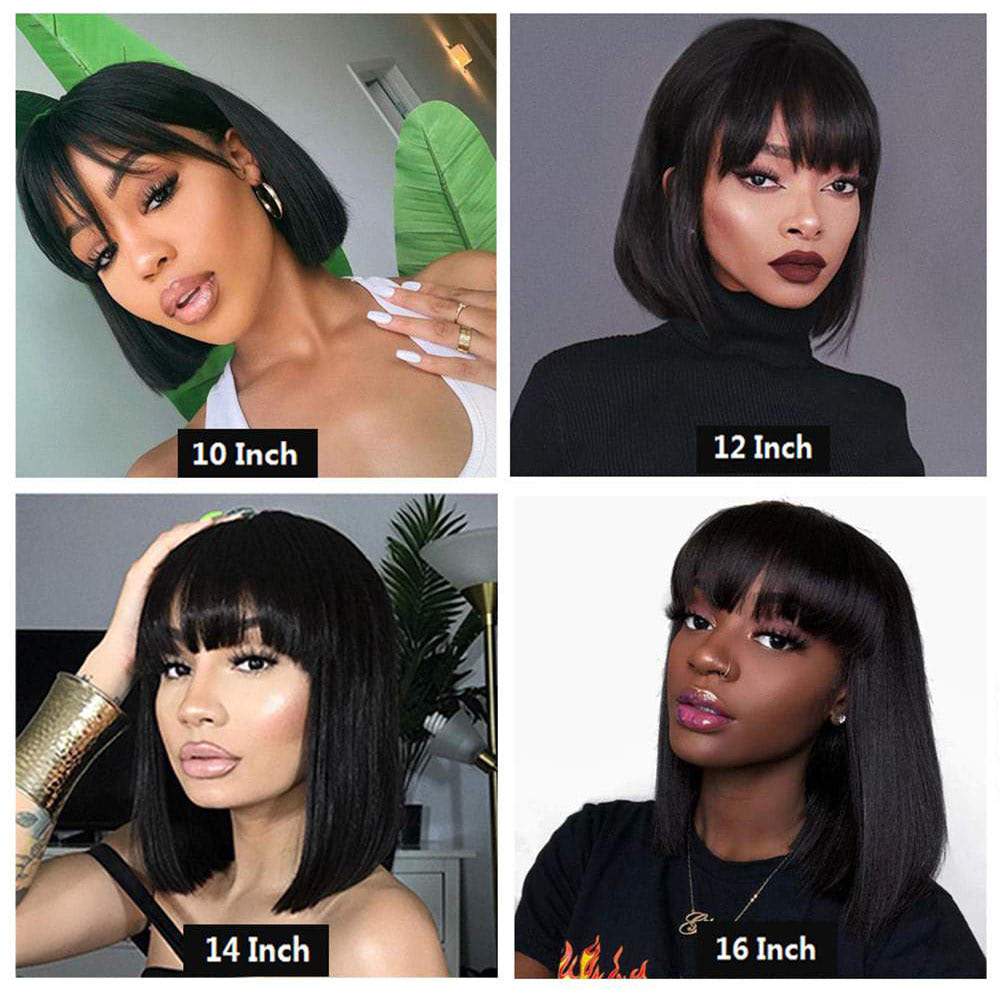 Luve Virgin Human Hair Short Bob Wig With Bangs Glueless Frontal Lace Wig