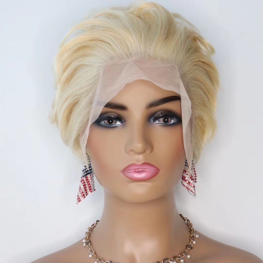 Short Pixie Cut 613 Blonde Lace Front Wig Transparent Human Hair Pixie Wigs