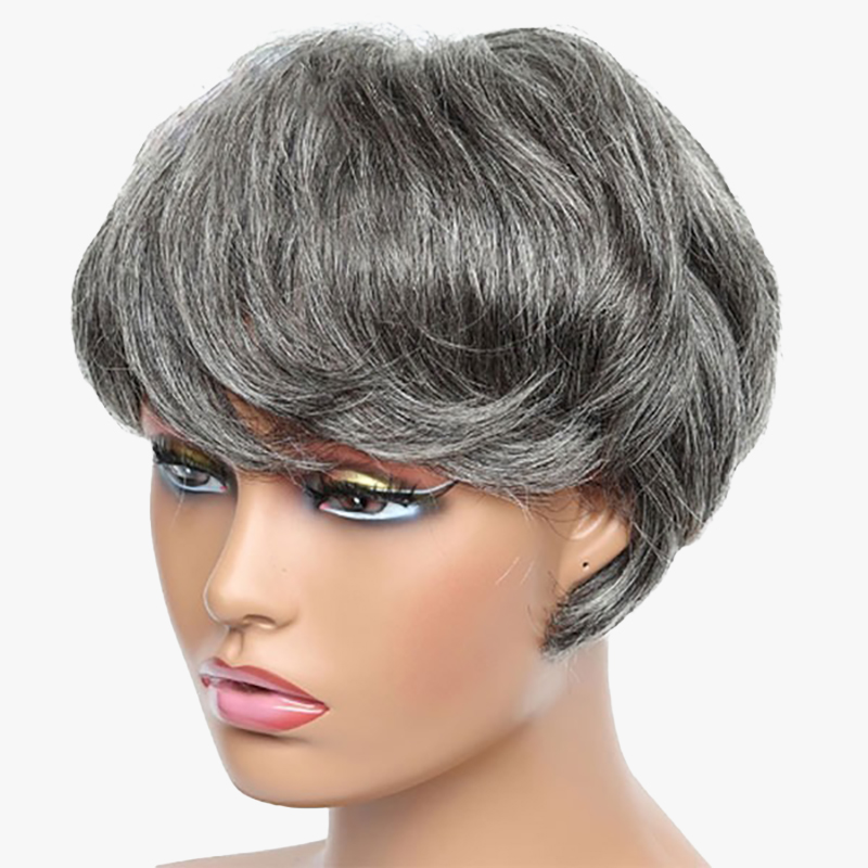 Salt And Pepper Grey Human Hair Pixie Cut Wig 5X5 Closure Lace Wig