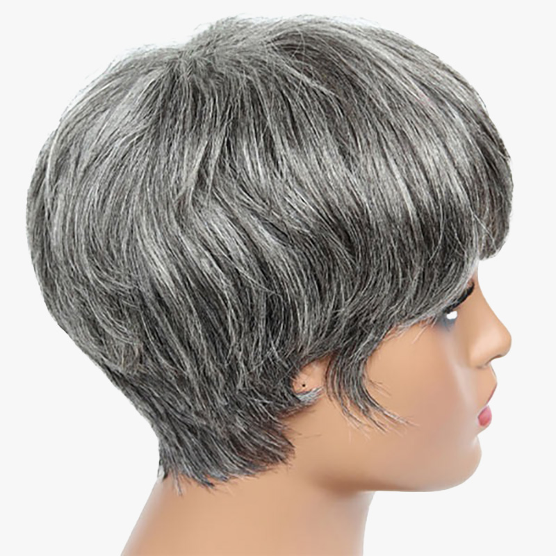 Salt And Pepper Grey Human Hair Pixie Cut Wig 5X5 Closure Lace Wig