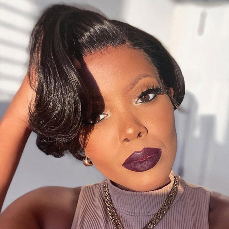 Short Wig Natural Black Pixie Cut 13x4 Lace Frontal Wig Pixie Cut Wigs