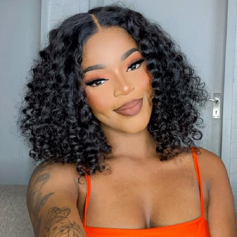 Short Bouncy Curly Bob With Side Bangs 5x5 / 13x4 HD Lace Human Hair Wigs