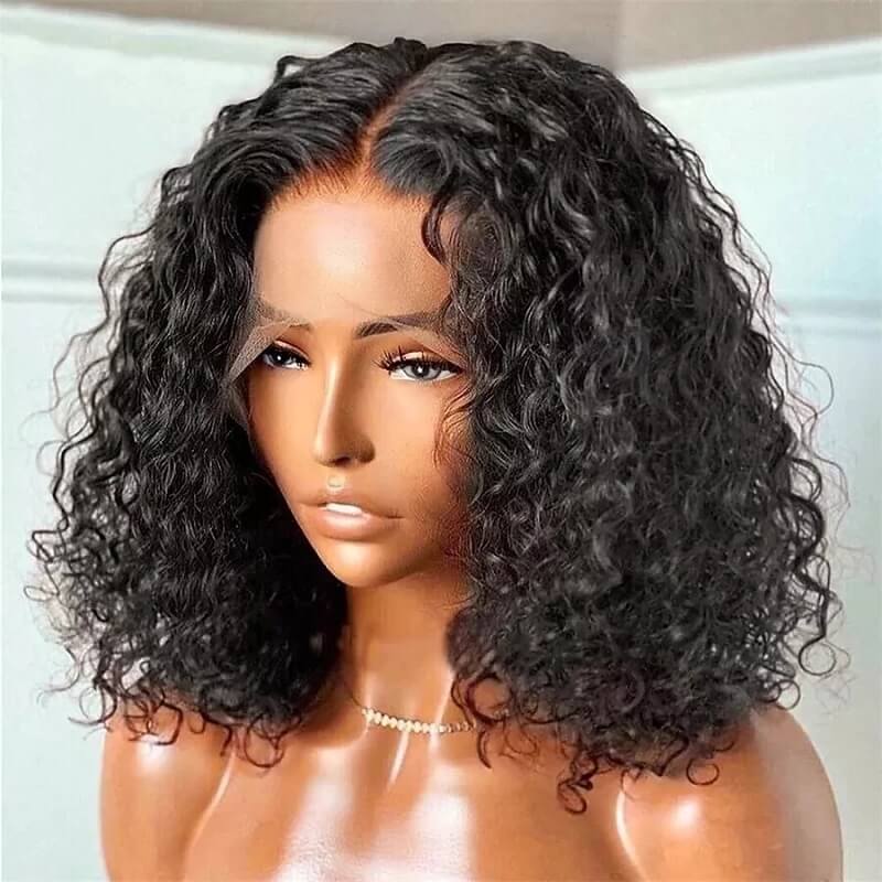 Short Bouncy Curly Bob With Side Bangs 5x5 / 13x4 HD Lace Human Hair Wigs
