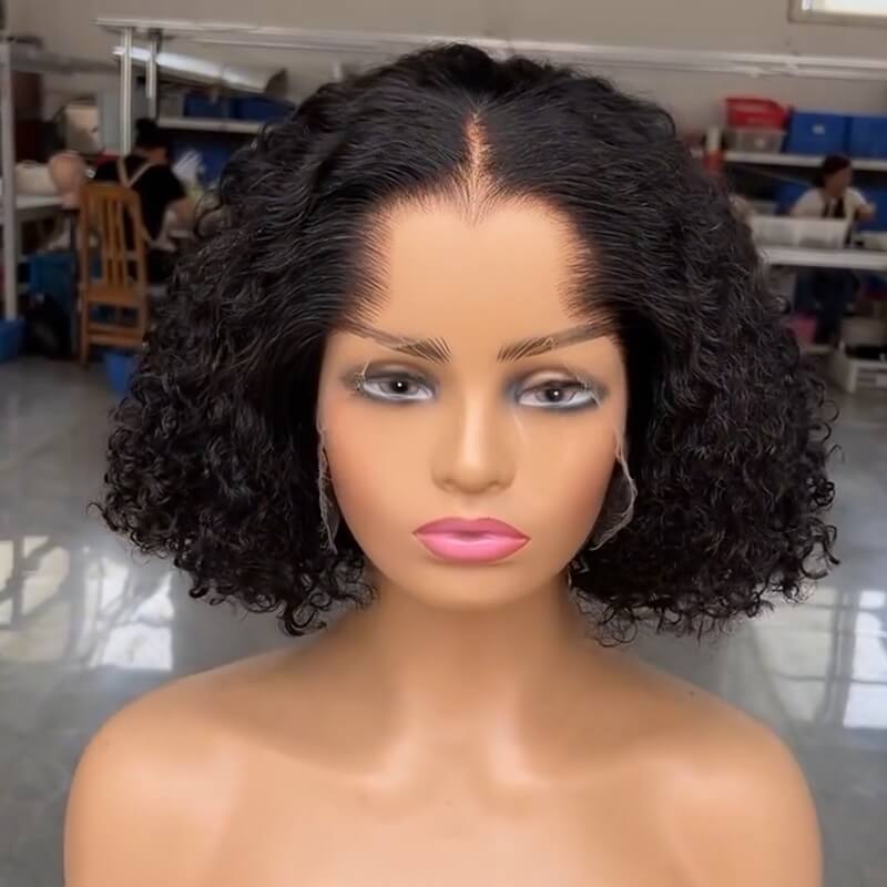 Short Curly Bob Wig 13x4 HD Lace Front Human Hair Wig With M Hairline