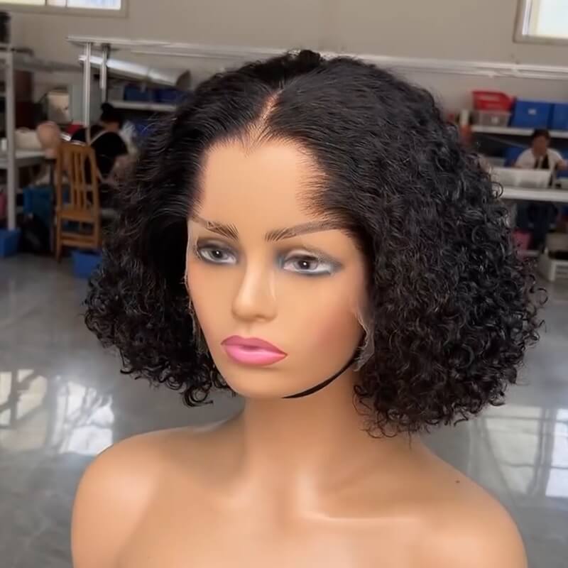 Short Curly Bob Wig 13x4 HD Lace Front Human Hair Wig With M Hairline