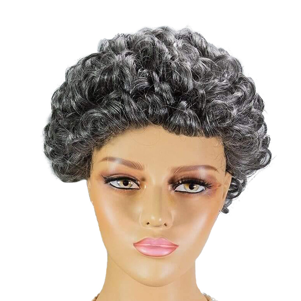Side Part Salt And Pepper Wig Virgin Human Hair Machine Made Bob Wigs