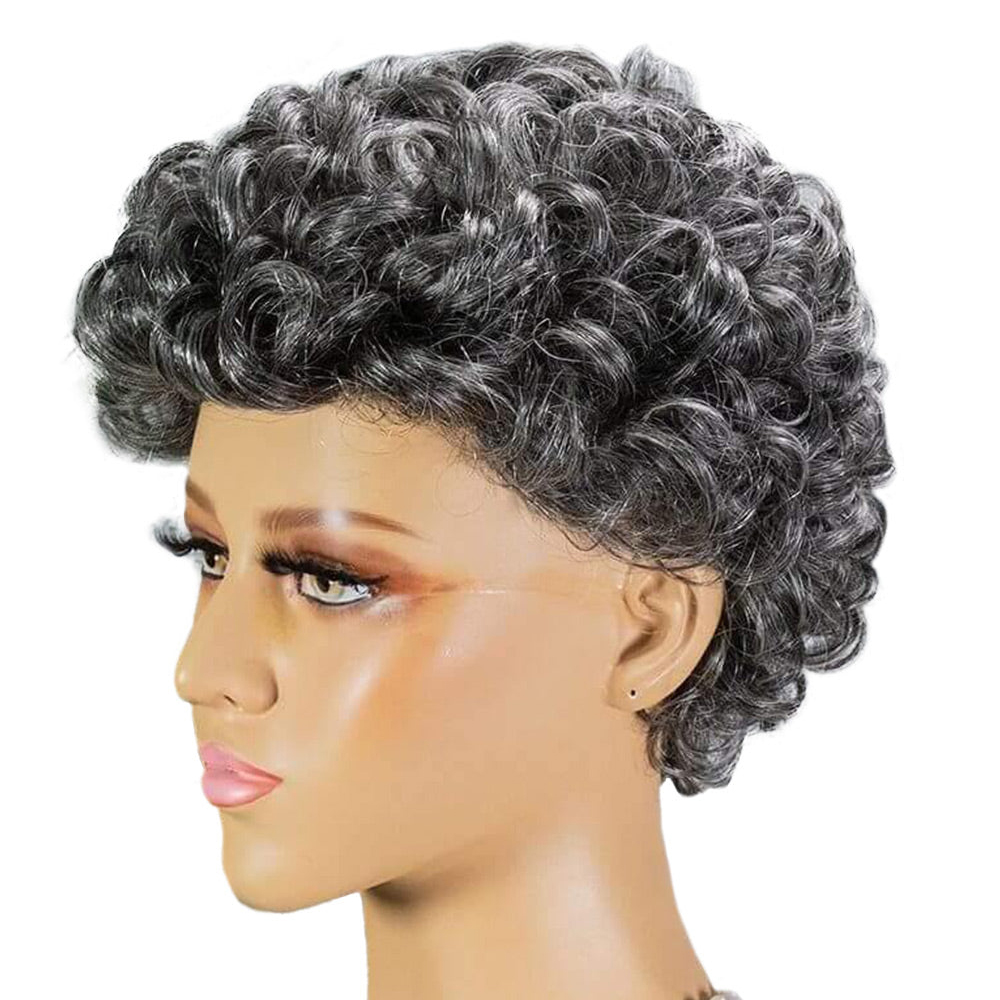 Side Part Salt And Pepper Wig Virgin Human Hair Machine Made Bob Wigs