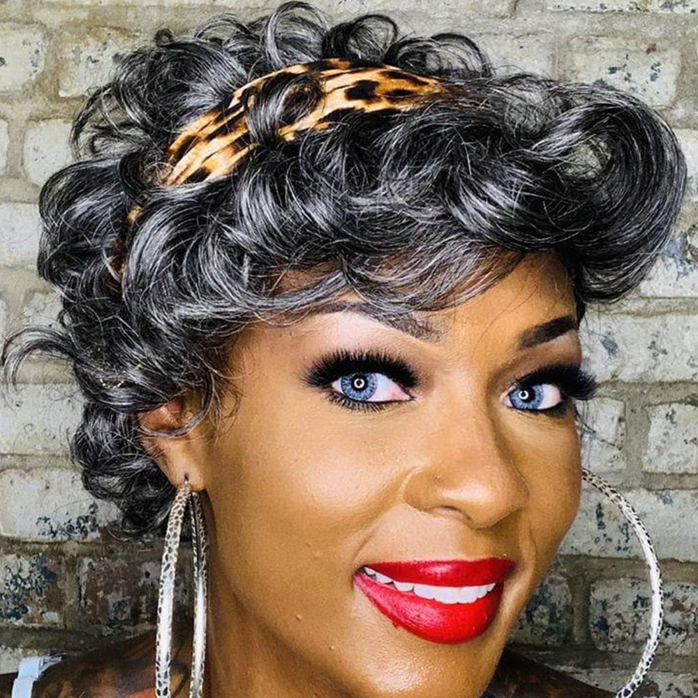 Side Part Salt And Pepper Wig Virgin Human Hair Machine Made Bob Wigs