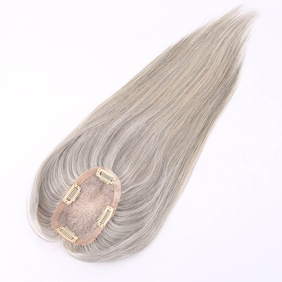 Silver Gray Mono Top Human Hair Toppers for Women