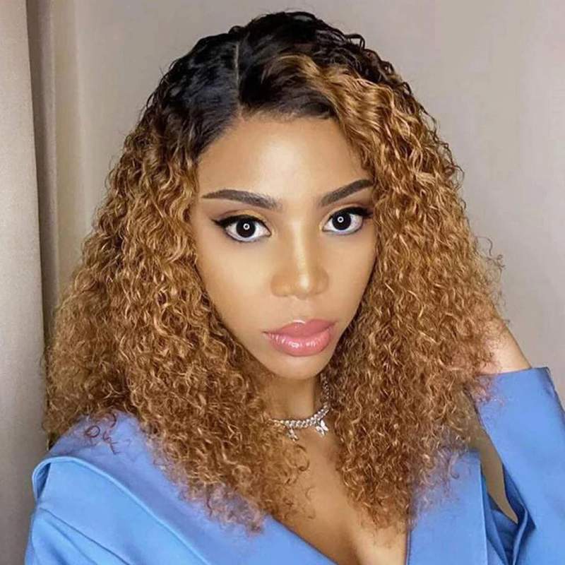 T1B/30 Ombre Honey Blonde Water Wave Human Hair Curly Frontal Lace Wigs