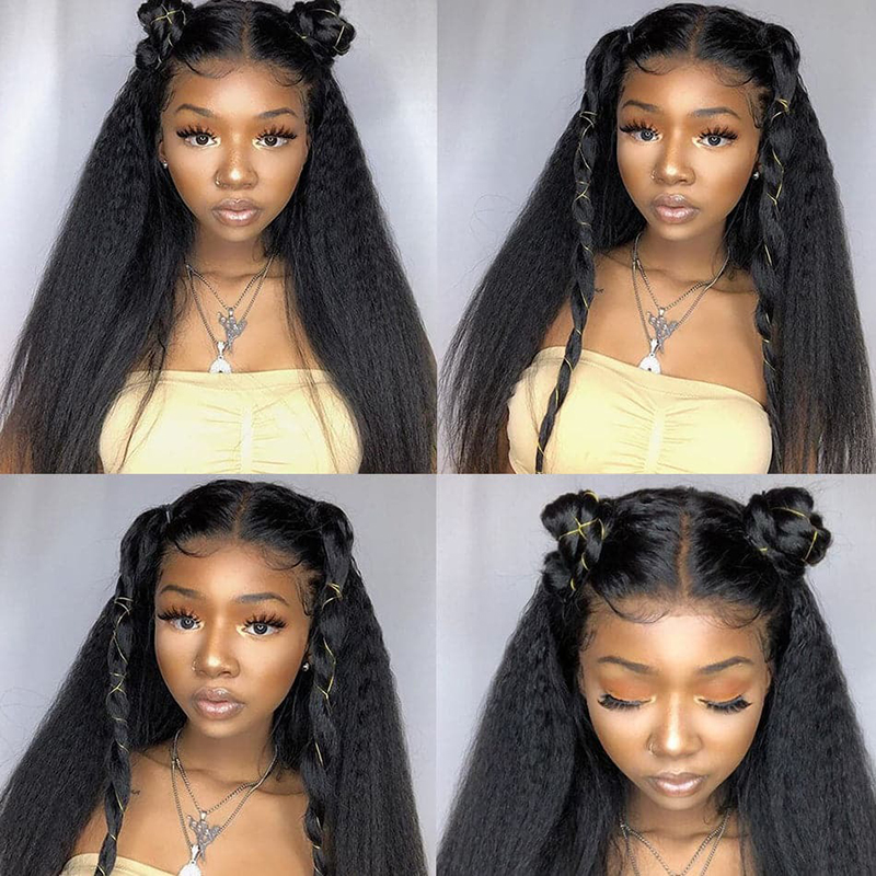 Kinky Straight 360 HD Lace Frontal Wig 100% Human Hair Natural Hairline