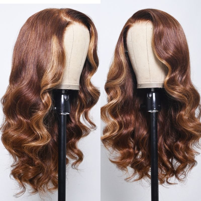 Golden Brown With Highlights Loose Wave 13X4 Lace Full Front Wig Human Hair