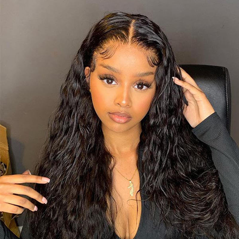 Virgin Human Hair Glueless Water Wave Full HD Lace Wig Pre-Plucked