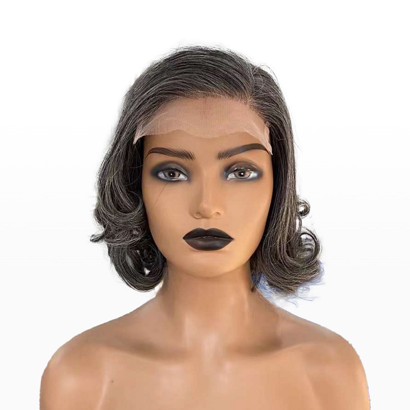 Salt And Pepper Human Hair Short Wave Bob Glueless 5x5 Closure Lace Wig