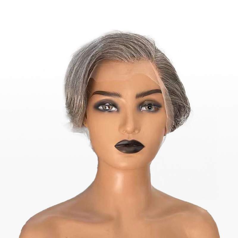 Salt And Pepper Pixie Cut 13X4 Lace Front Wig Human Hair Glueless Wigs