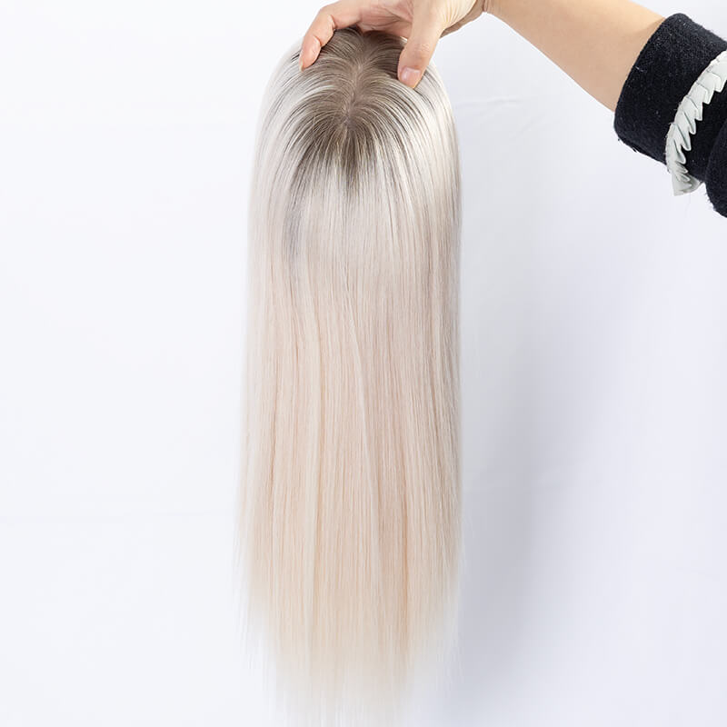 White Blonde Hair Topper Dark Roots for Advanced Thinning 8"x8" Silk Base Premium Remy Hair