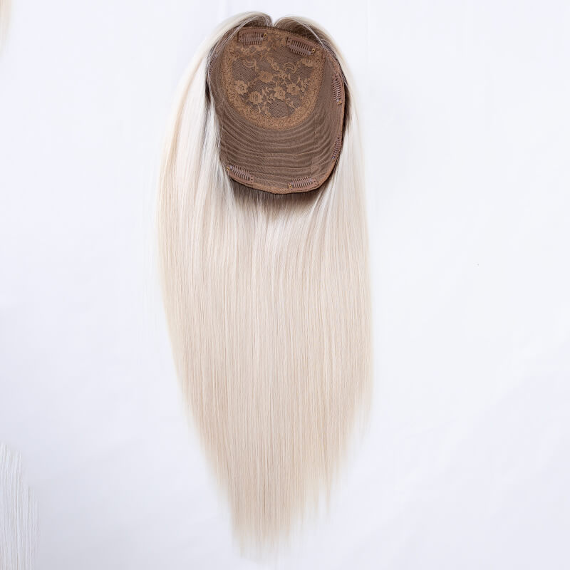 White Blonde Hair Topper Dark Roots for Advanced Thinning 8