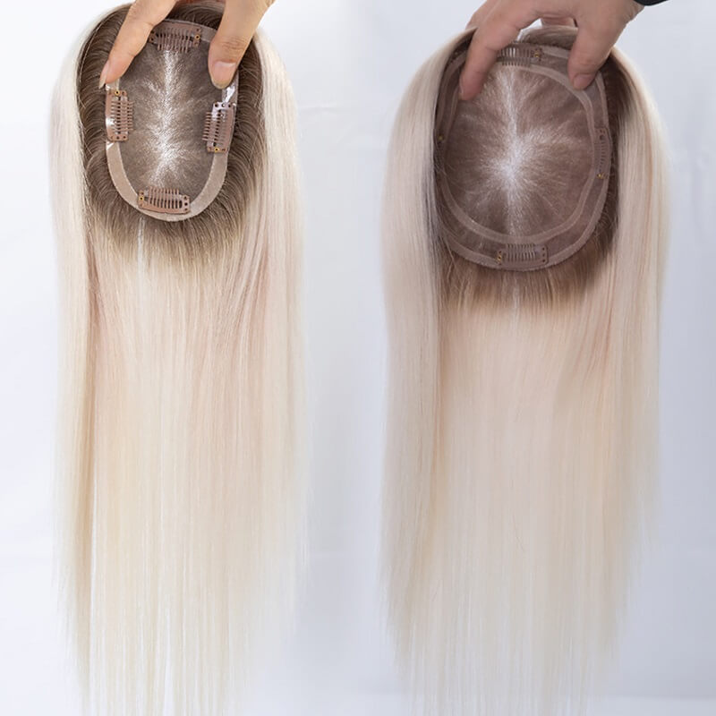 White Blonde Hair Topper Dark Roots for Thinning Hair Mono Base Premium Remy Hair Everyday Comfort