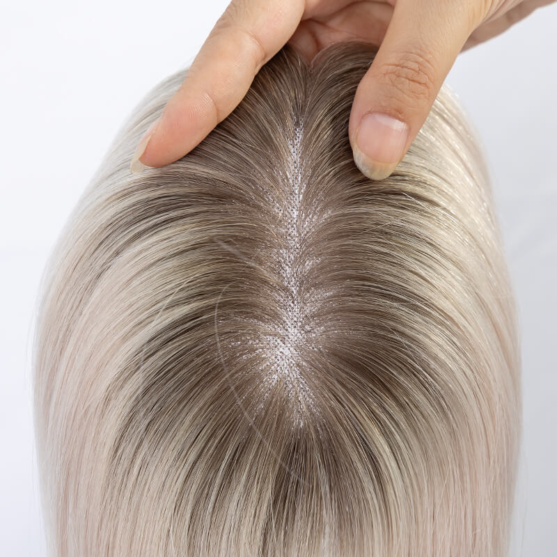 White Blonde Hair Topper Dark Roots for Thinning Hair Mono Base Premium Remy Hair Everyday Comfort