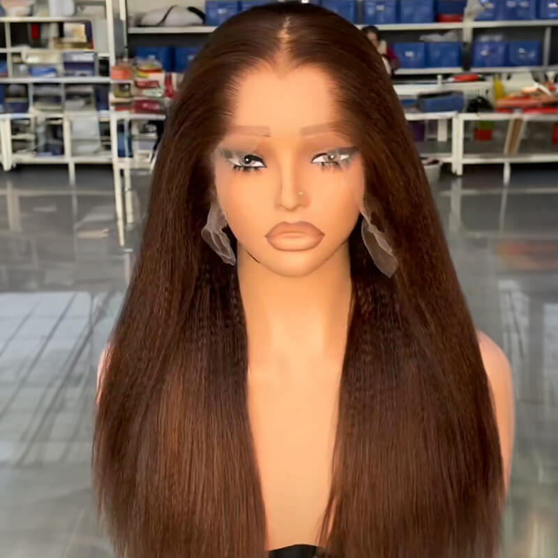 Yaki Straight Wig with M Hairline #4 Brown 13X4 HD Lace Front Human Hair Wig Natural Look