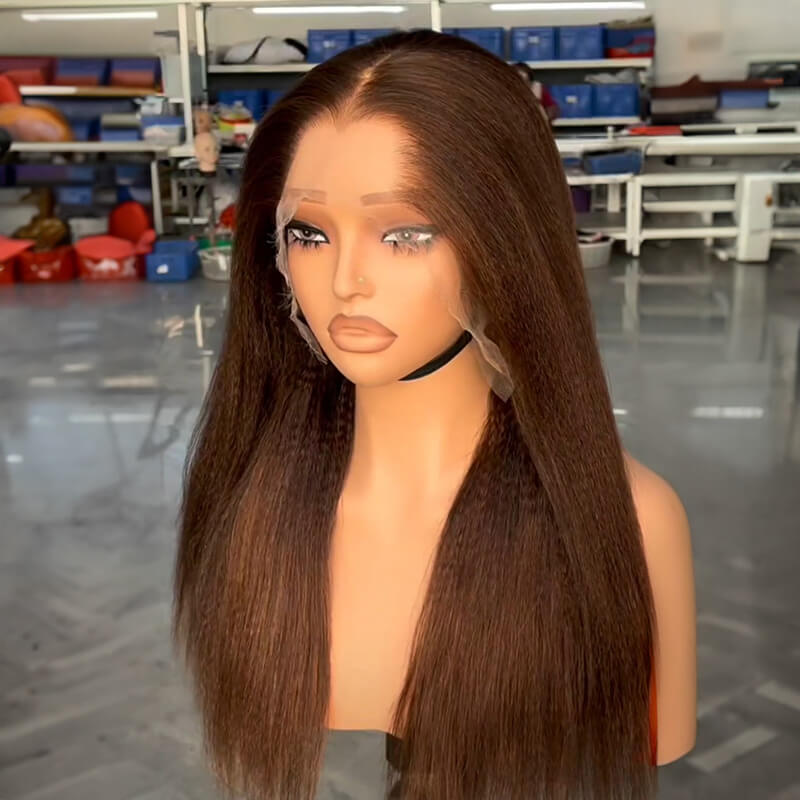 Yaki Straight Wig with M Hairline #4 Brown 13X4 HD Lace Front Human Hair Wig Natural Look