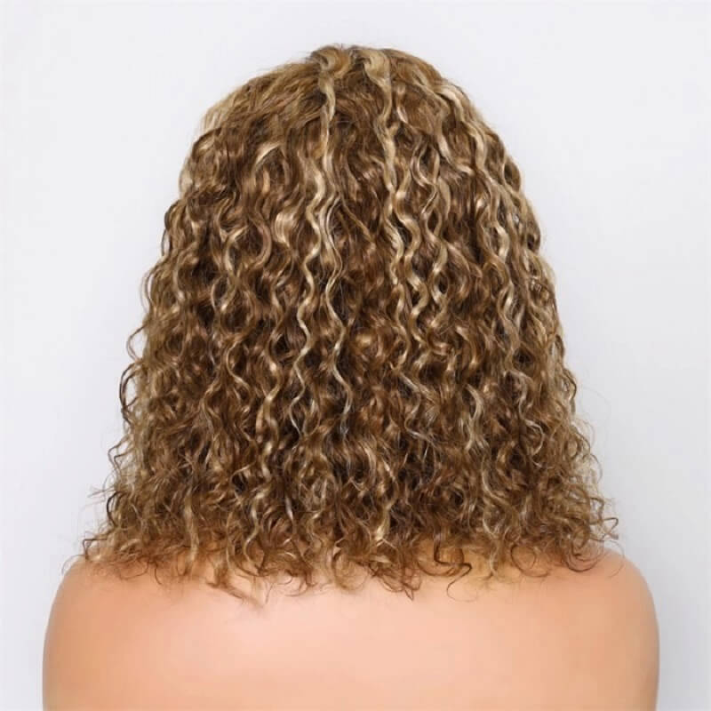 Luve Honey Blonde Highlights Short Curly Bob Wig 5X5 HD Lace Wig Water Wave  Human Hair Wigs